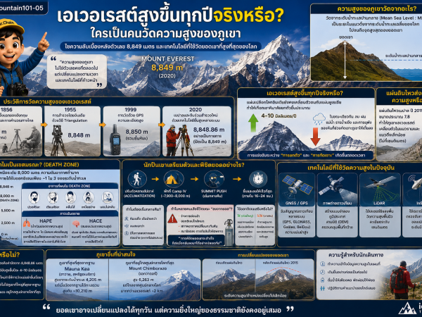 Mountain101-05 เอเวอเรสต์สูงขึ้นทุกปีจริงหรือ? ใครเป็นคนวัดความสูงของภูเขา