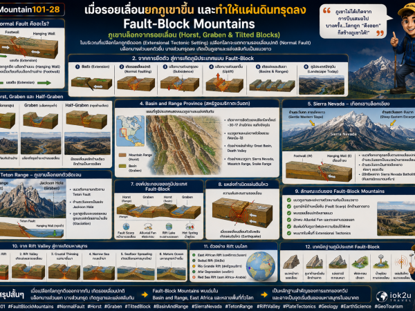 Mountain101-28 รอยเลื่อนยกภูเขาขึ้นและทำให้แผ่นดินทรุดลง (Fault-Block Mountains: Horst, Graben & Tilted Blocks)