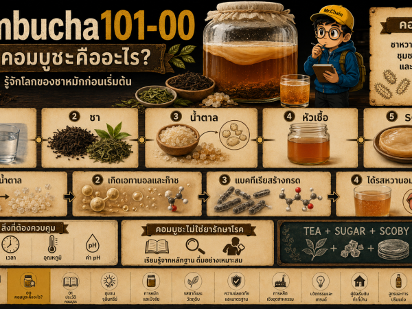 Kombucha101-09 คู่มือเริ่มต้นทำคอมบูชะที่บ้าน จากหม้อชาใบแรกสู่คอมบูชะหนึ่งขวด